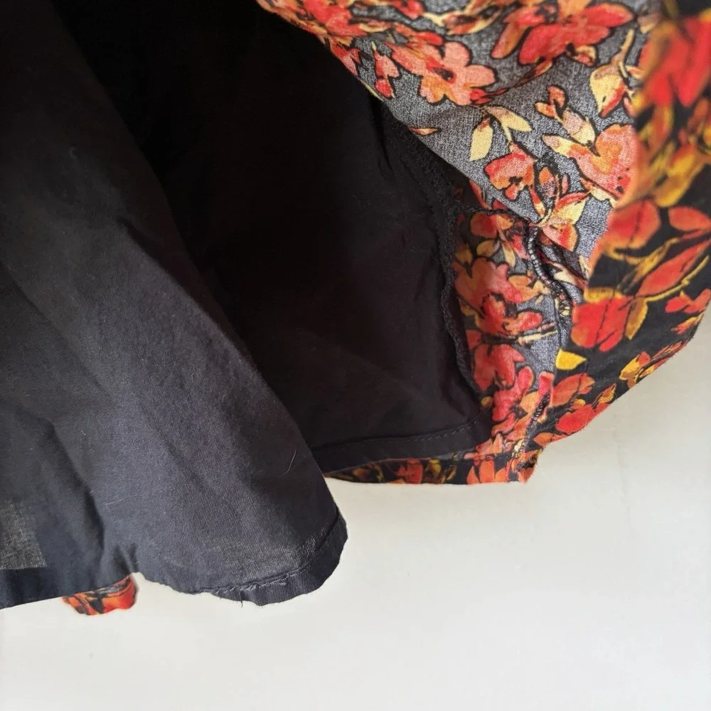 Gap Kids Girls Black Orange Fall Floral Puff Sleeve Smocked Babydoll Dress Sz 5T